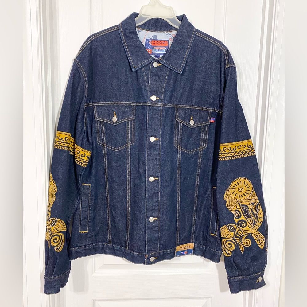 Y2K Coogi Gold Embroidered Denim Jacket HONG KONG MADE Vintage Men’s 3XL